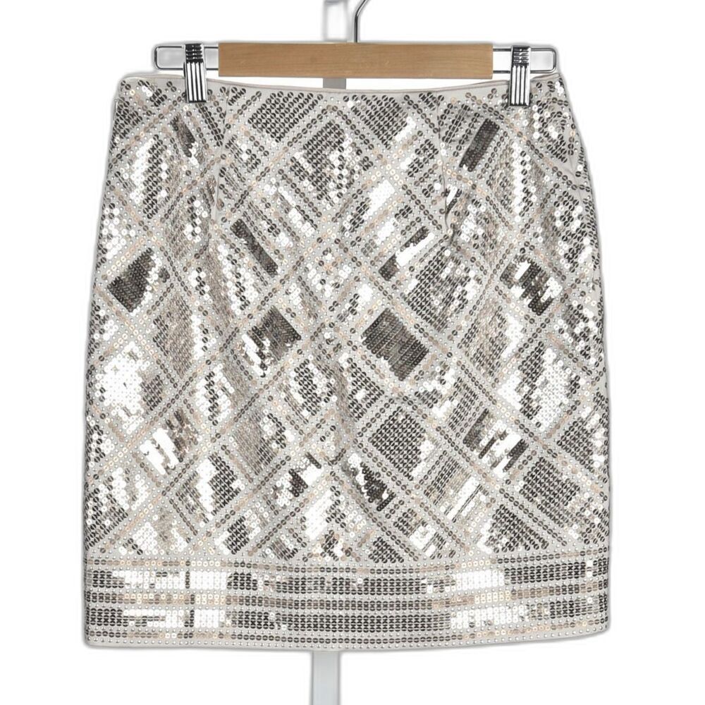 White House Black Market Sequin Diamond Pattern Pencil Skirt Size 4